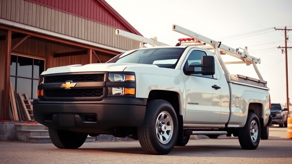 Commercial service work truck at a job site